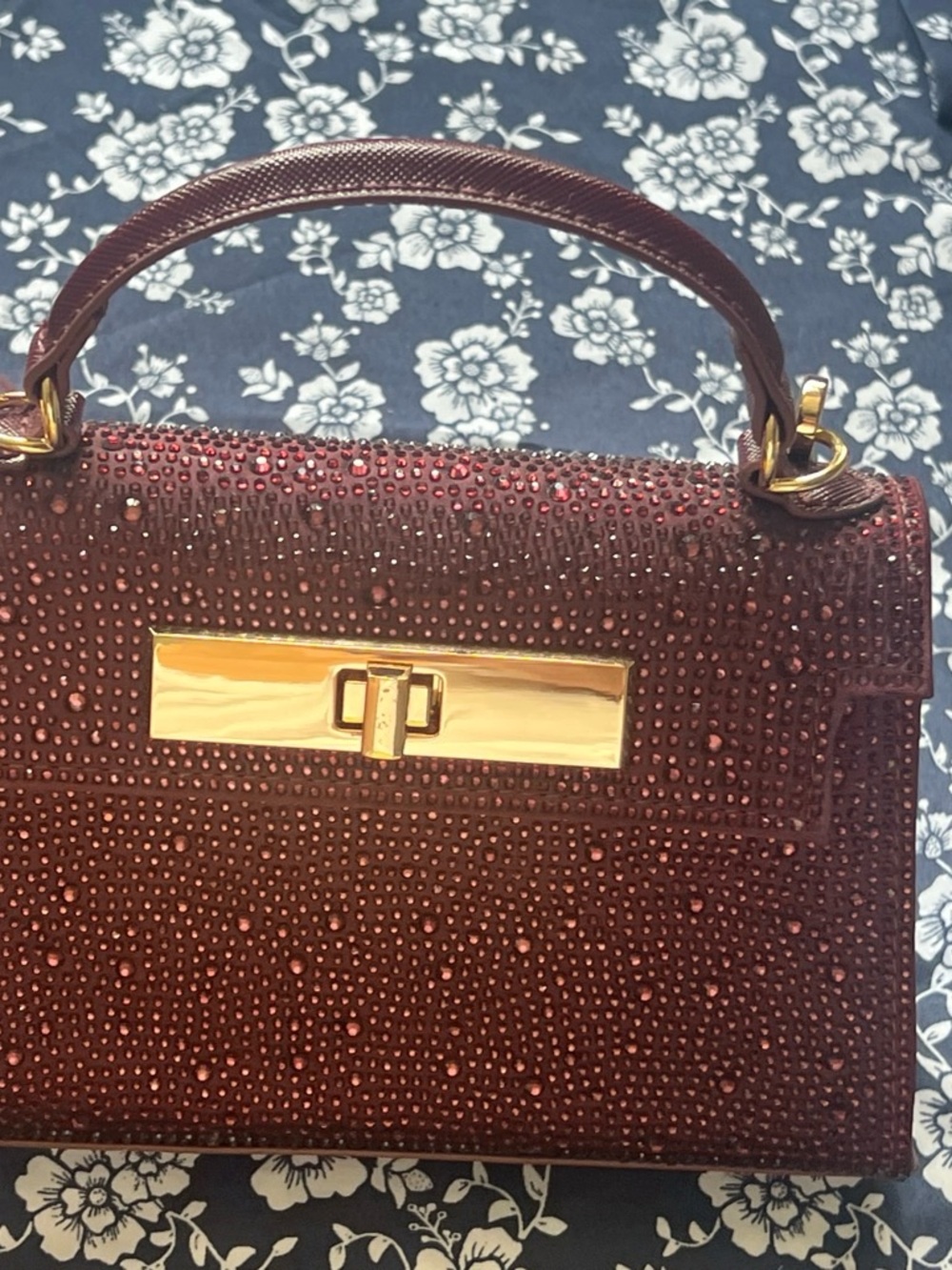 Embellished Red Top-Handle Satchel with Gold-Tone Hardware